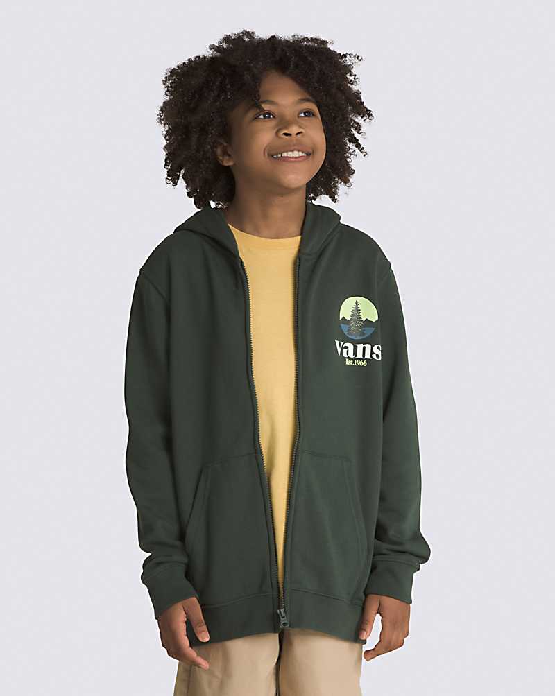 Vans Checkerboard Mountain Full Zip Kids' Hoodie Deep Green | FM1-4781