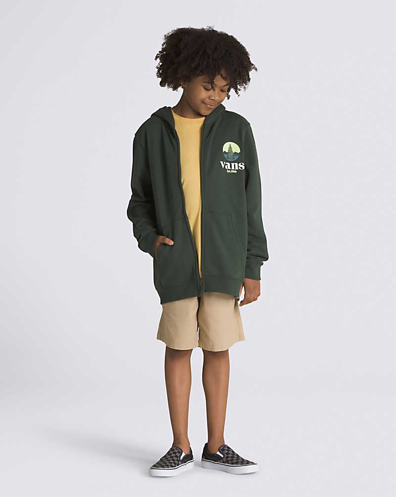 Vans Checkerboard Mountain Full Zip Kids' Hoodie Deep Green | FM1-4781