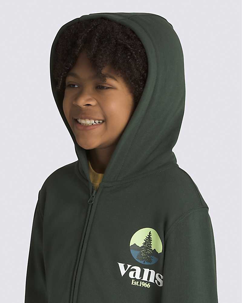 Vans Checkerboard Mountain Full Zip Kids' Hoodie Deep Green | FM1-4781