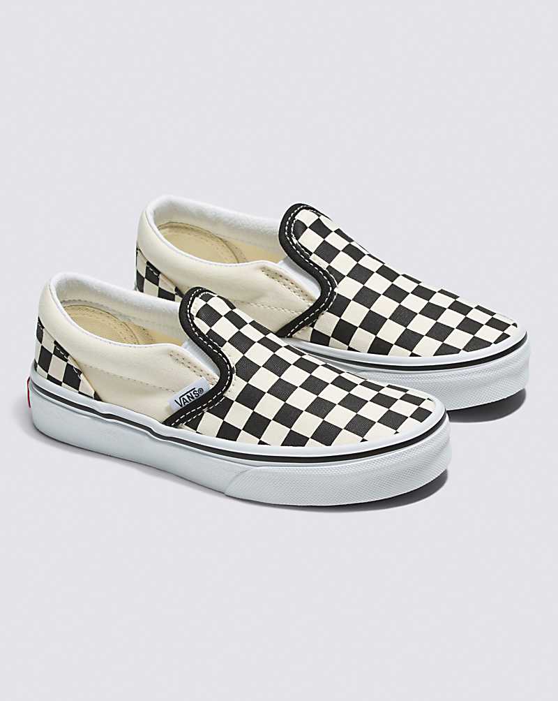 Vans Classic Checkerboard Slip-On Shoe Kids' Slip On Shoes Black / White | ZI1-9589