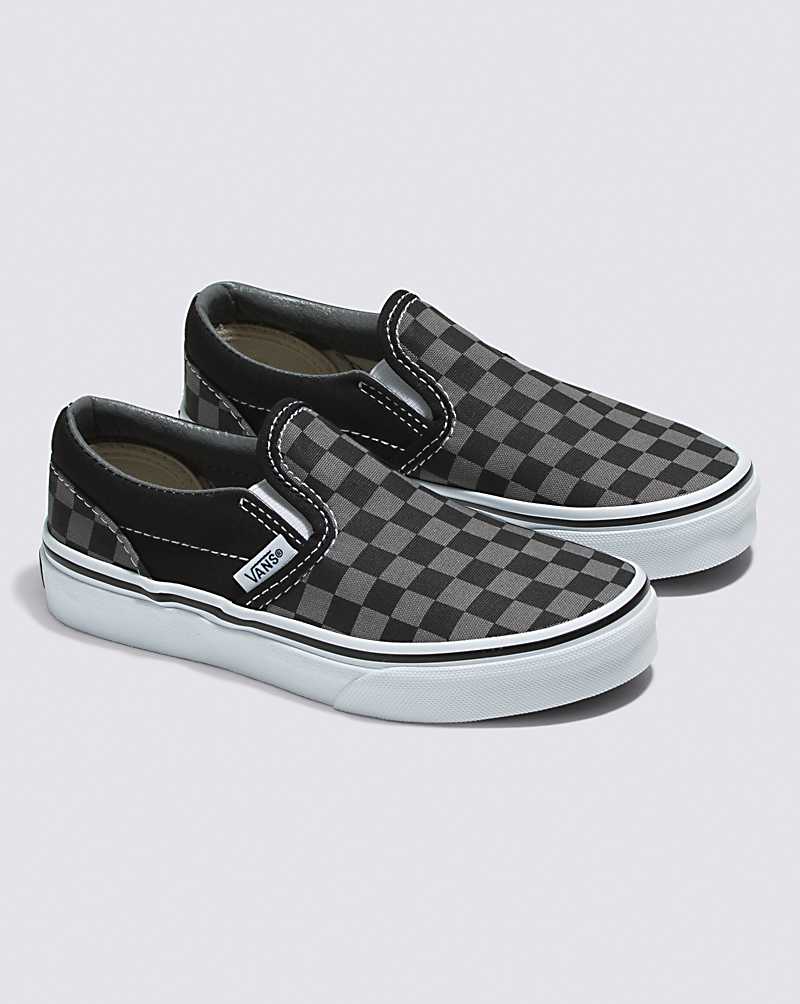 Vans Classic Checkerboard Slip-On Shoe Kids' Slip On Shoes Black / Grey | PJ1-7990