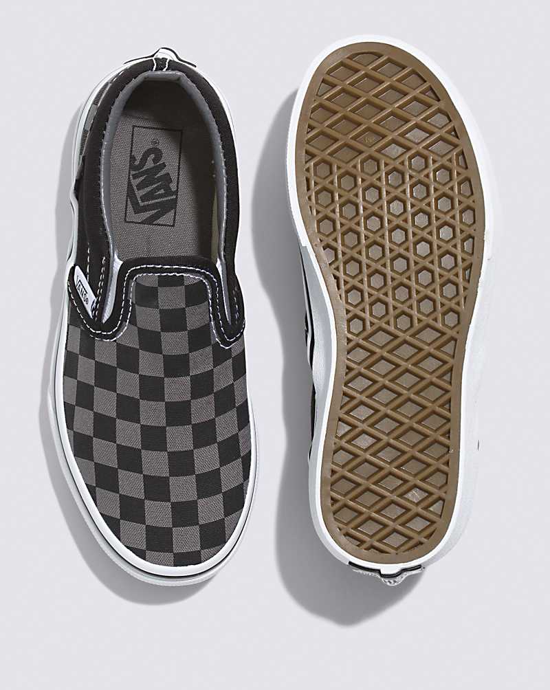 Vans Classic Checkerboard Slip-On Shoe Kids' Slip On Shoes Black / Grey | PJ1-7990