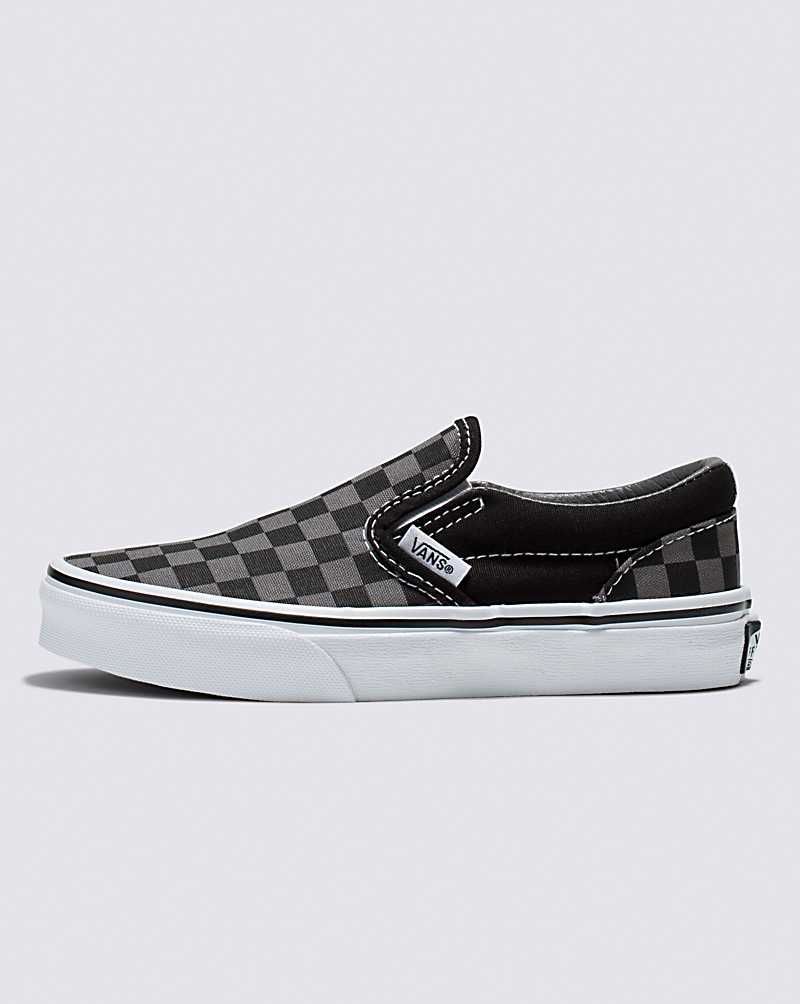 Vans Classic Checkerboard Slip-On Shoe Kids\' Slip On Shoes Black / Grey | PJ1-7990