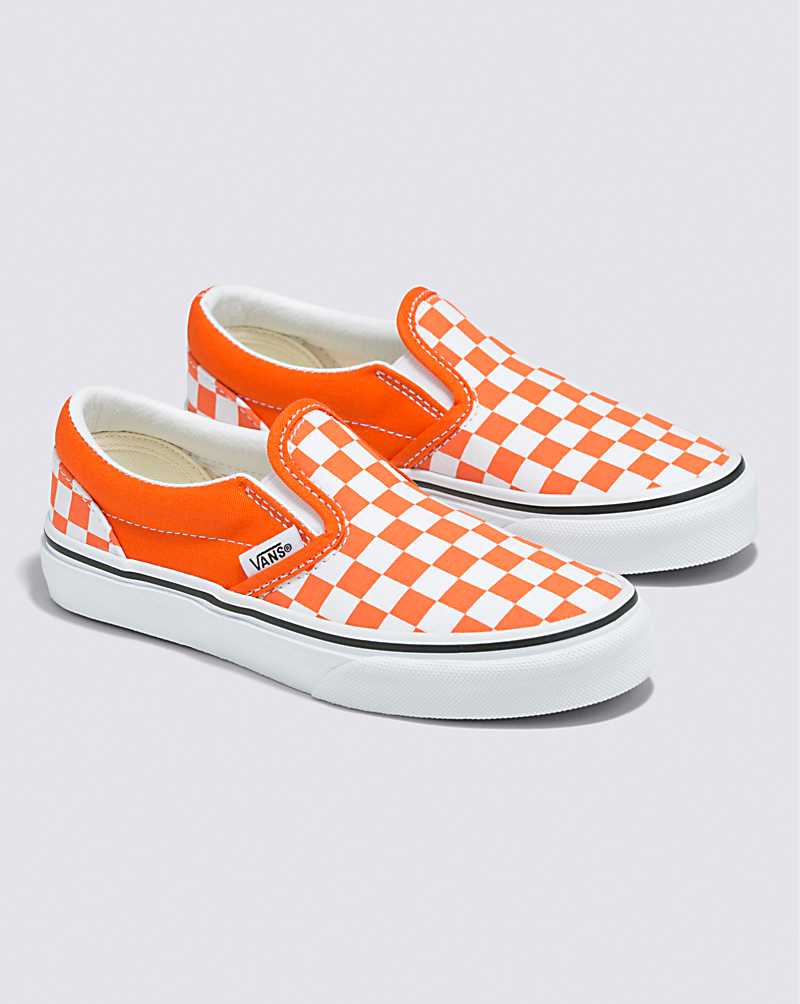 Vans Classic Slip-On Checkerboard Shoe Kids' Slip On Shoes Red Orange | IV1-0089