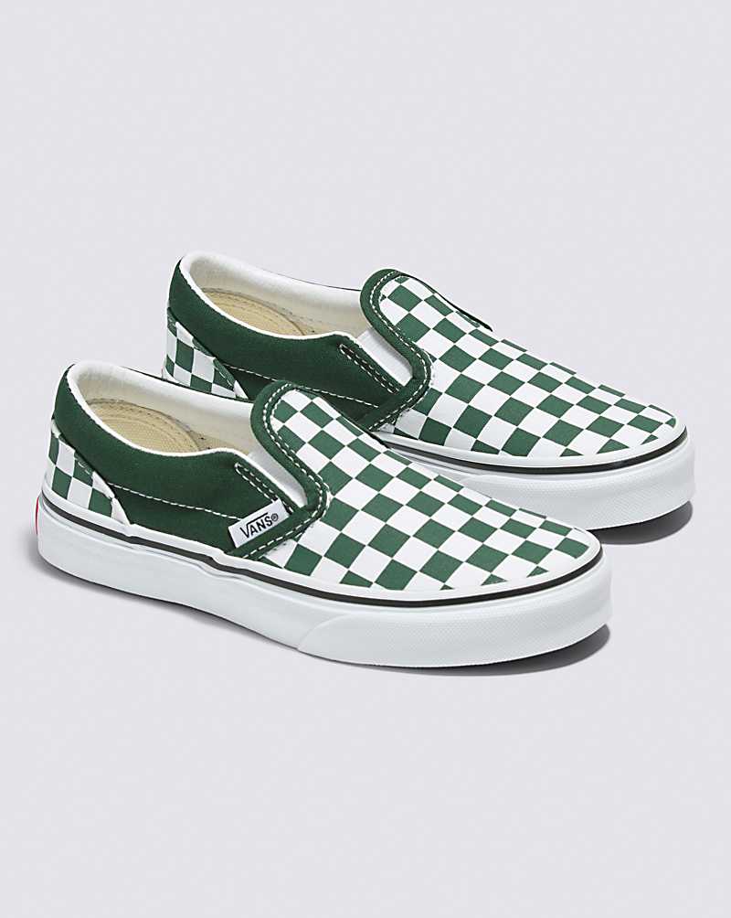 Vans Classic Slip-On Checkerboard Shoe Kids' Slip On Shoes Green | FY1-7122