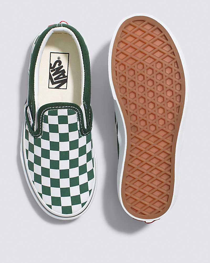 Vans Classic Slip-On Checkerboard Shoe Kids' Slip On Shoes Green | FY1-7122