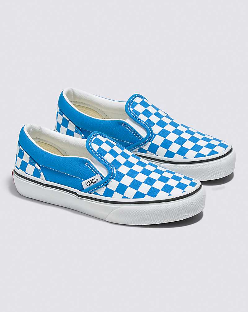 Vans Classic Slip-On Checkerboard Shoe Kids' Slip On Shoes Blue | YY1-1297