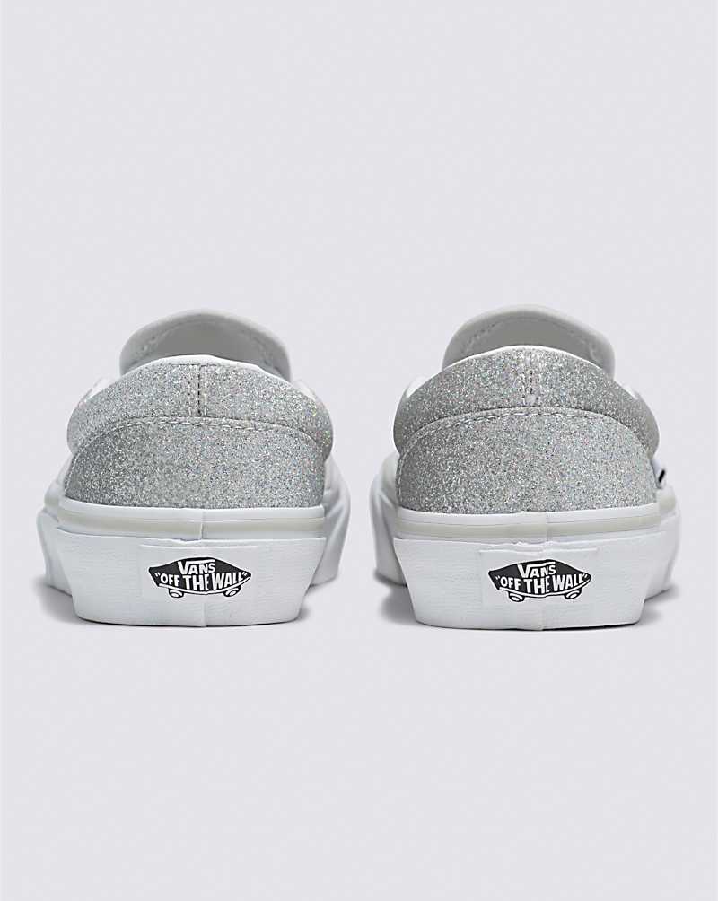 Vans Classic Slip-On Glitter Shoe Kids' Slip On Shoes Silver / White | XB1-1730