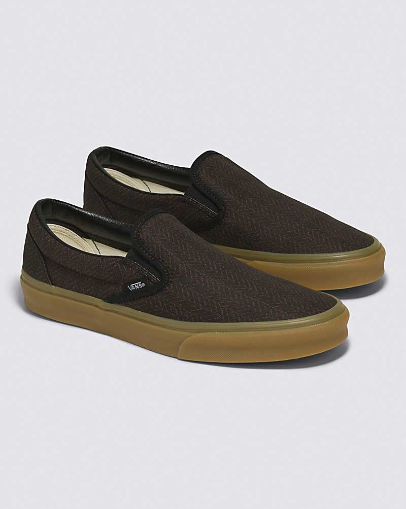 Vans Classic Slip-On Herringbone Shoe Men Slip On Shoes Black / Brown | DT1-0395