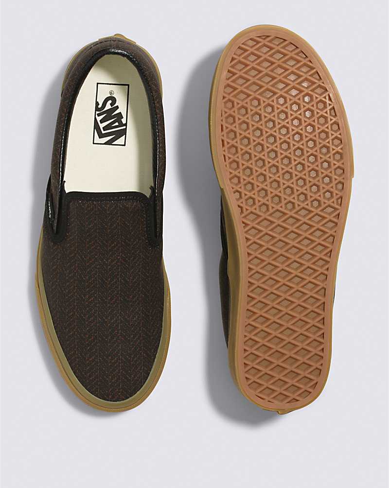 Vans Classic Slip-On Herringbone Shoe Men Slip On Shoes Black / Brown | DT1-0395