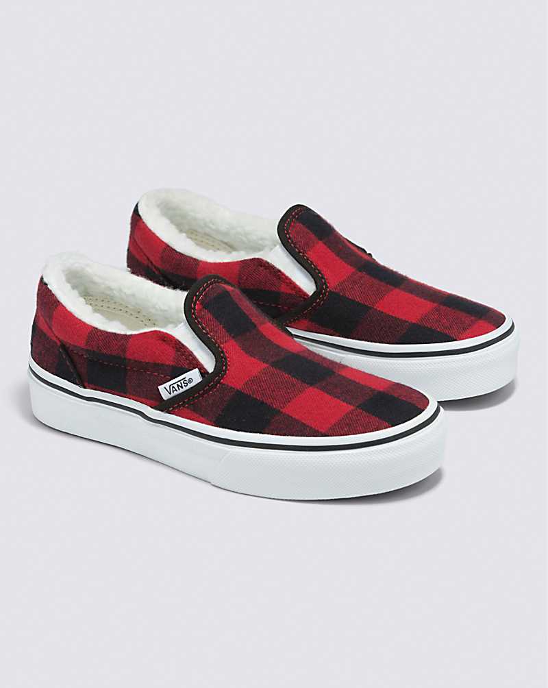 Vans Classic Slip-On Sherpa Shoe Kids' Slip On Shoes Red / Black | TQ1-3344