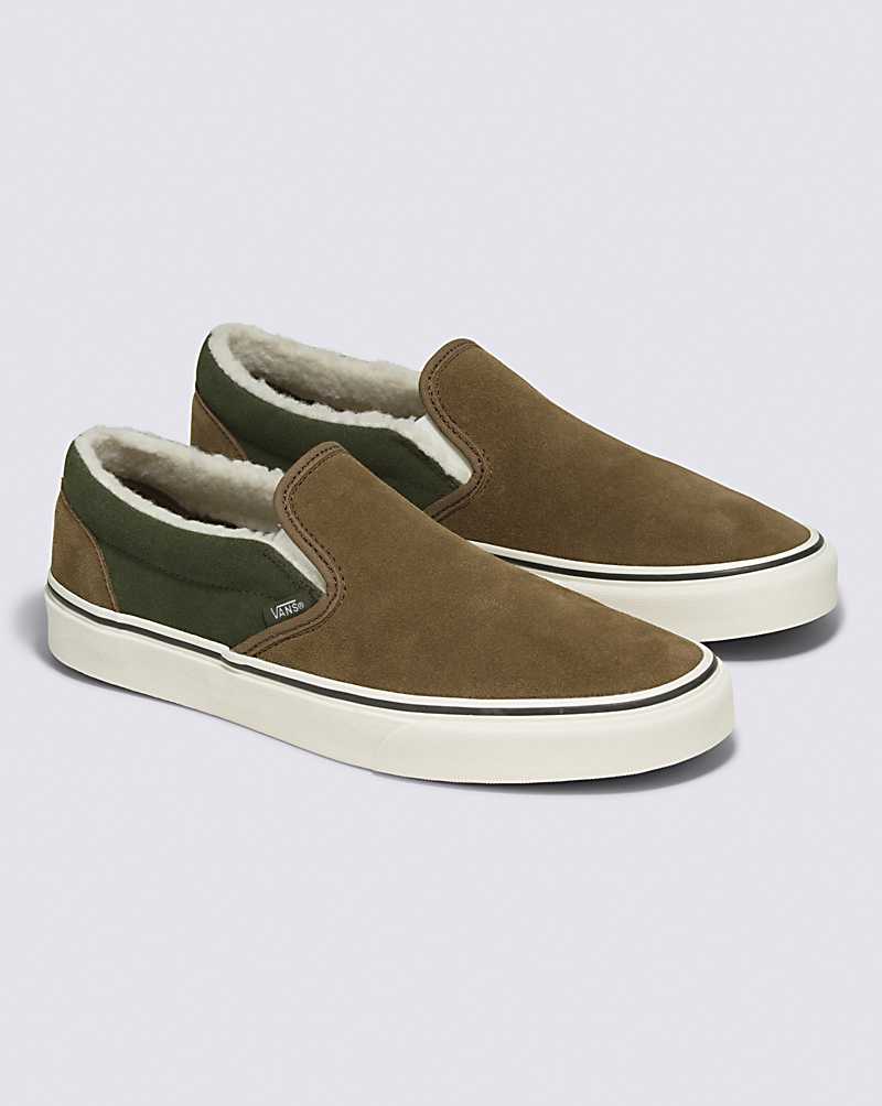 Vans Classic Slip-On Sherpa Shoe Men Slip On Shoes Olive | ZA1-9515