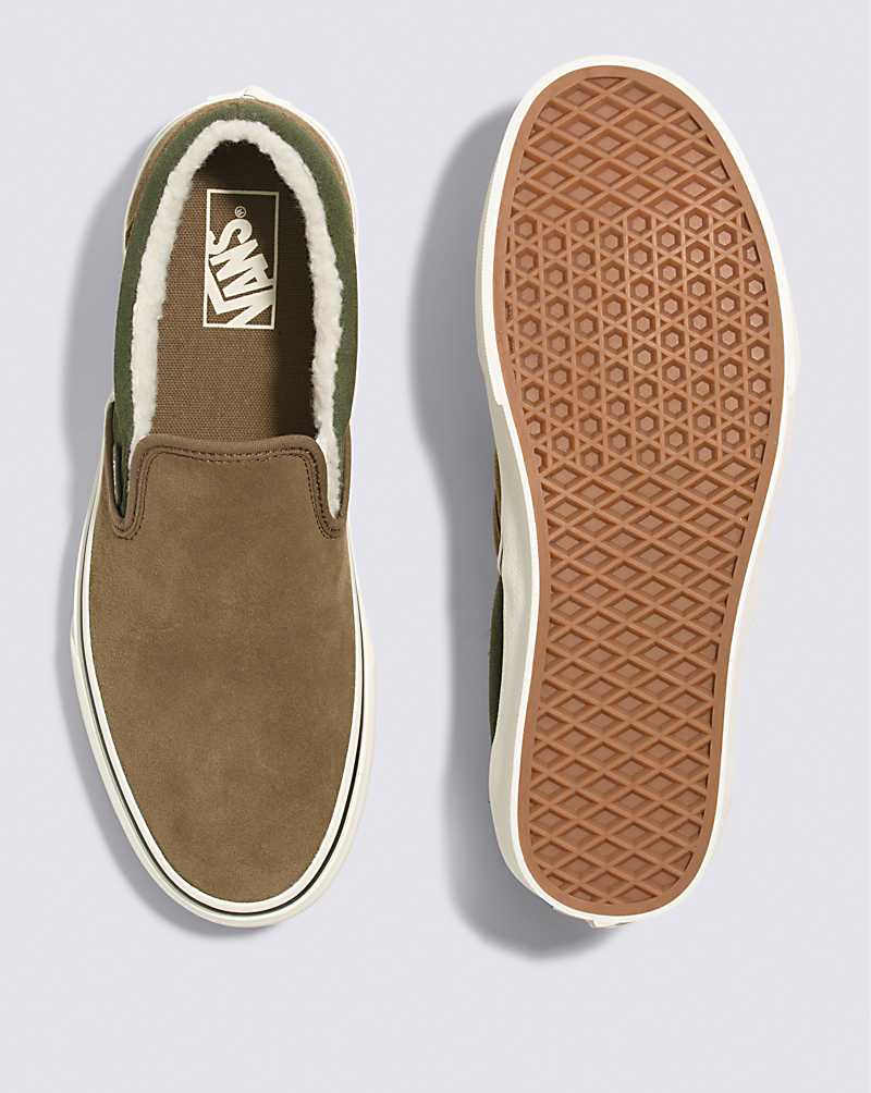 Vans Classic Slip-On Sherpa Shoe Men Slip On Shoes Olive | ZA1-9515