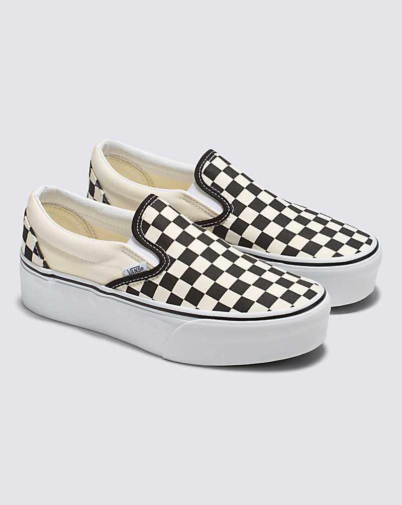 Vans Classic Slip-On Stackform Checkerboard Shoe Women Slip On Shoes Black / White | UU1-0057