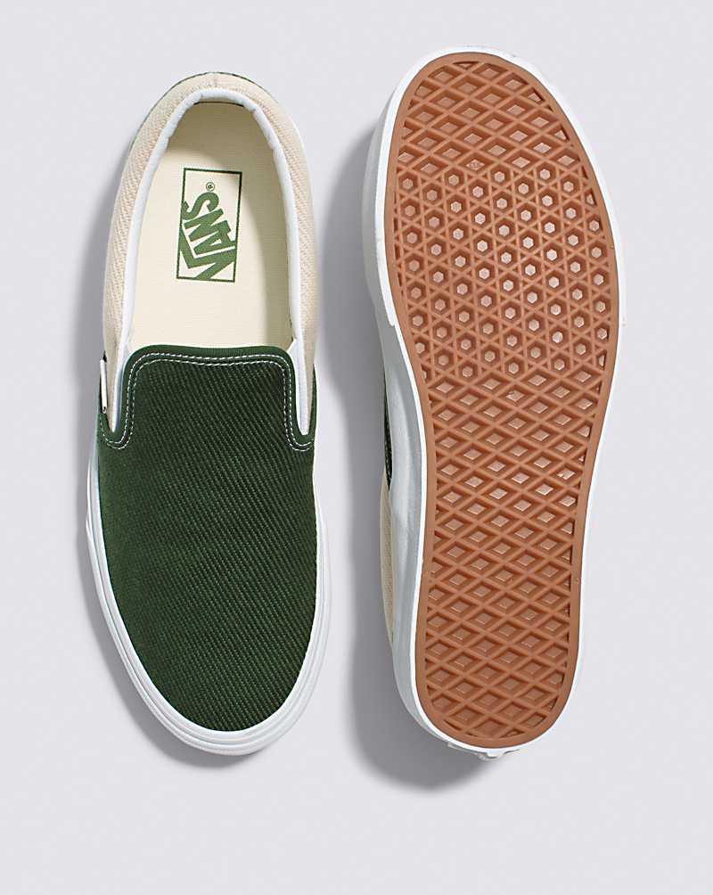 Vans Classic Slip-On Twill Shoe Men Slip On Shoes Beige / Green | VW1-9709