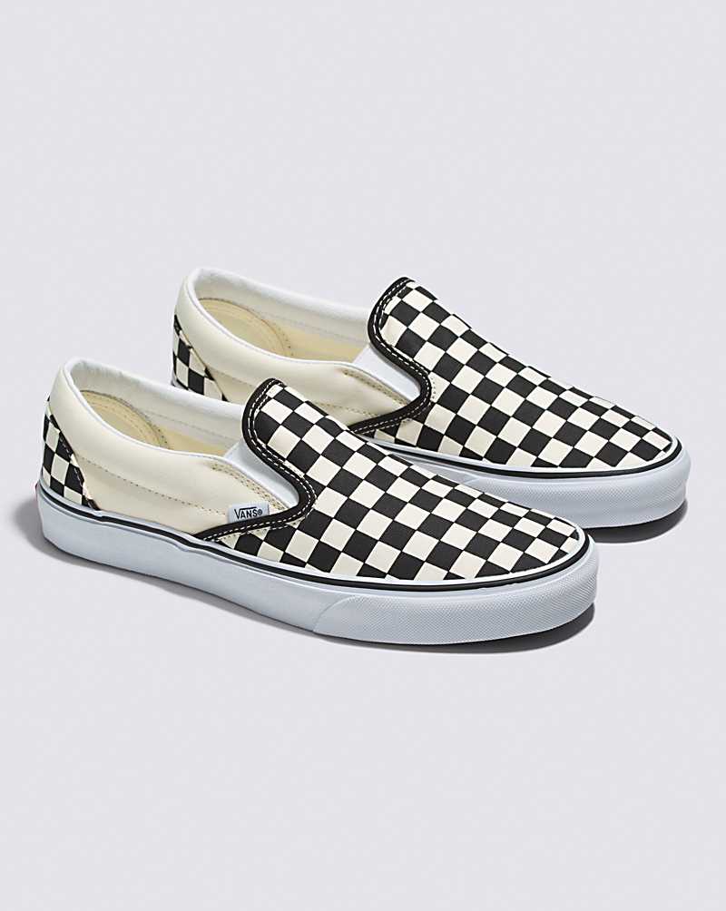 Vans Classic Slip-On Wide Checkerboard Shoe Women Slip On Shoes Black / White | XI1-3388