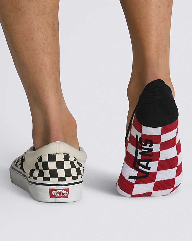 Vans Classic Super 9.5-13 3 Pack Checkerboard No Show Men Socks Red / White | YX1-3051