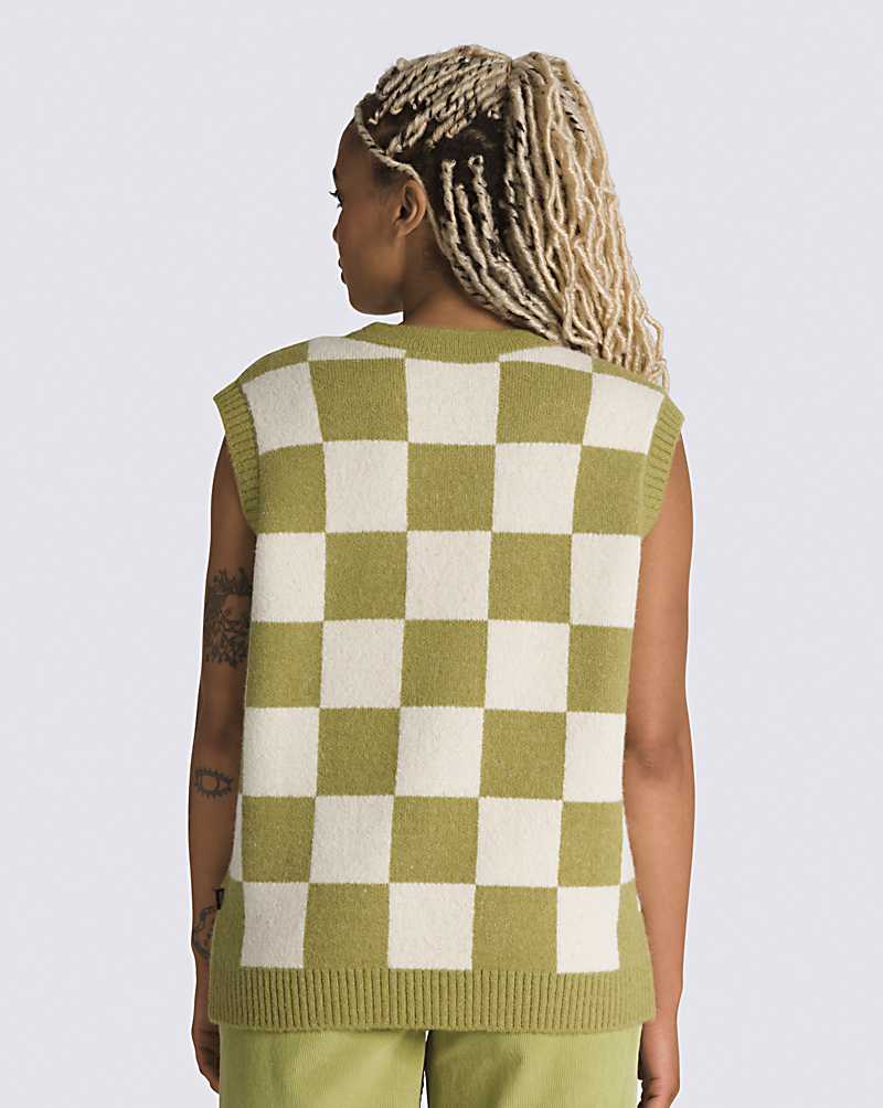 Vans Courtyard Checker Sweater Women Vest Green Olive | ZL1-0192