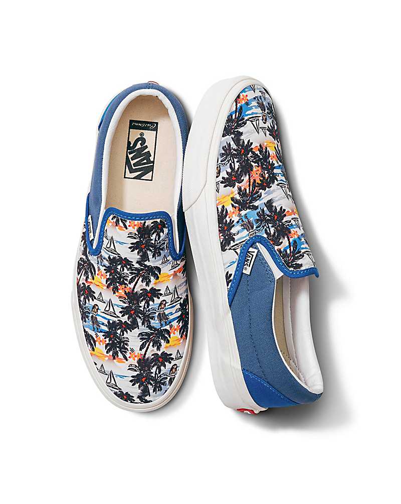 Vans Customs Aloha Slip-On Men Slip On Shoes Blue Multicolor | FG1-7836