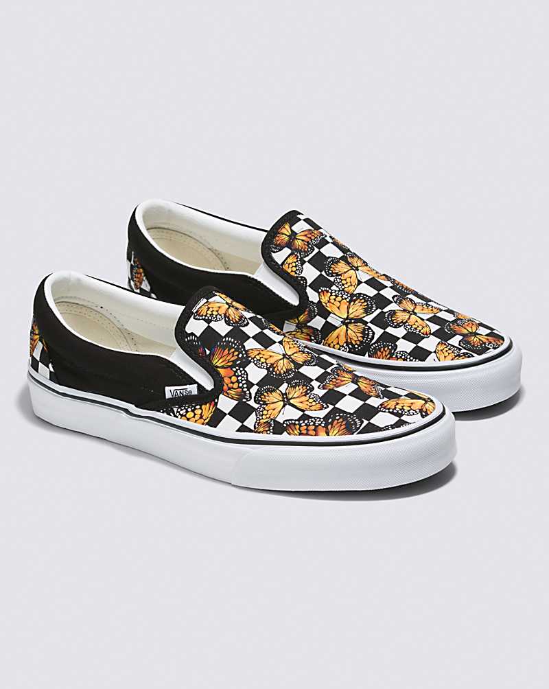 Vans Customs Butterfly Checkerboard Slip-On Men Slip On Shoes Black Multicolor | PC1-4635