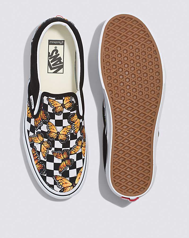 Vans Customs Butterfly Checkerboard Slip-On Men Slip On Shoes Black Multicolor | PC1-4635