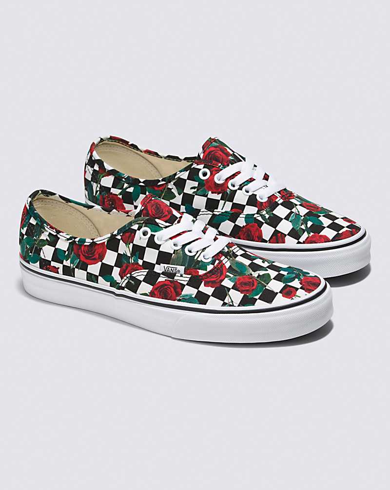 Vans Customs Checkerboard Roses Authentic Women Sneakers White / Black / Red | KP1-5231