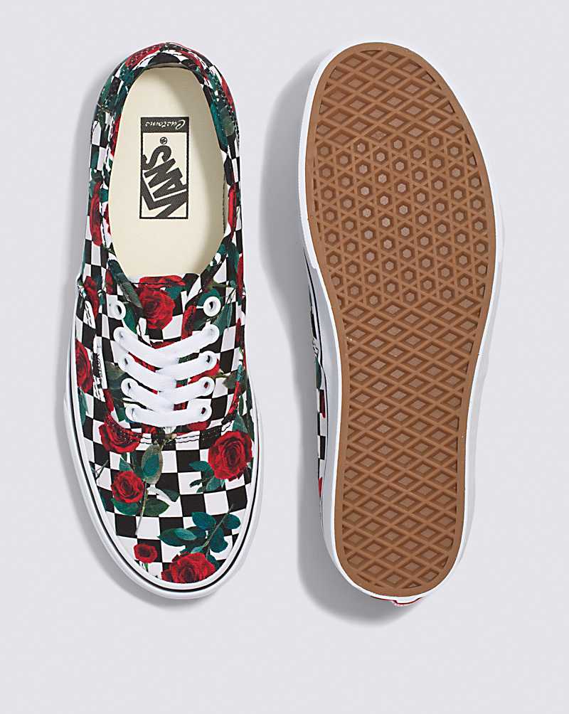 Vans Customs Checkerboard Roses Authentic Women Sneakers White / Black / Red | KP1-5231