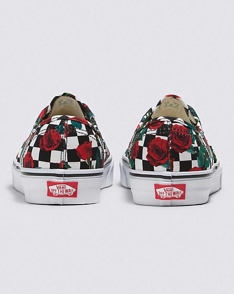 Vans Customs Checkerboard Roses Authentic Women Sneakers White / Black / Red | KP1-5231