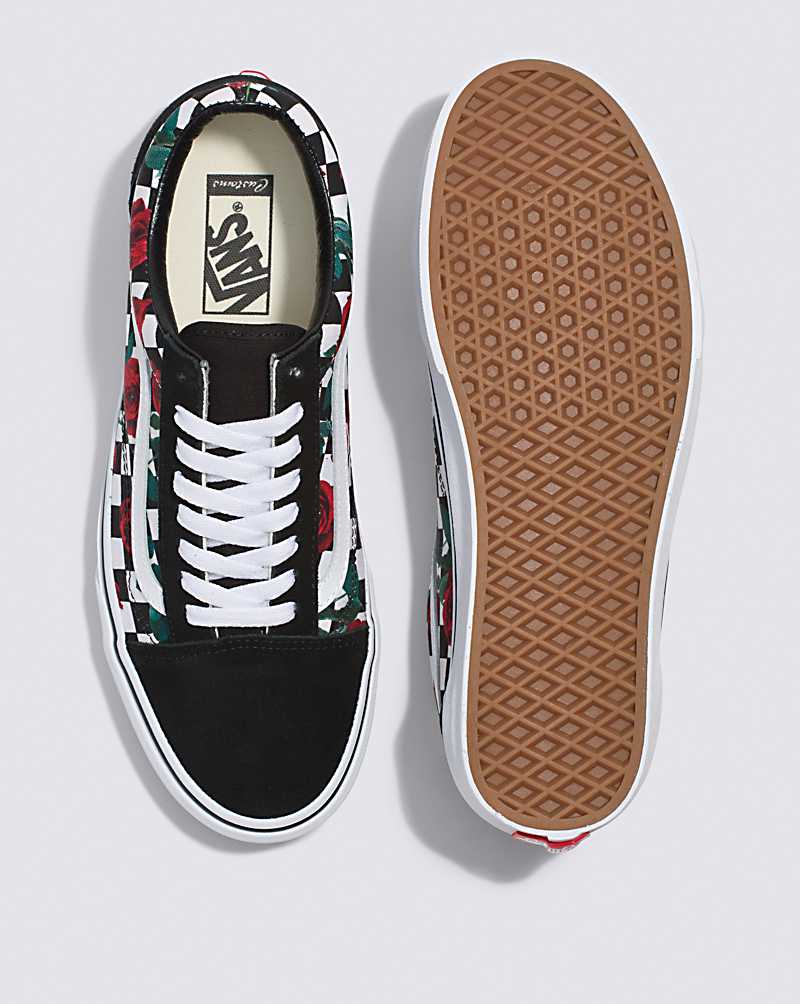 Vans Customs Checkerboard Roses Old Skool Women Sneakers White / Black / Red | VR1-5880