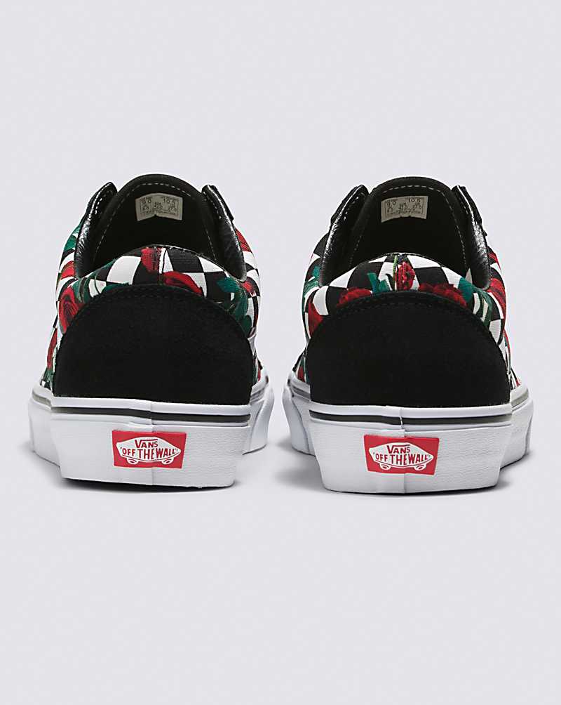 Vans Customs Checkerboard Roses Old Skool Women Sneakers White / Black / Red | VR1-5880