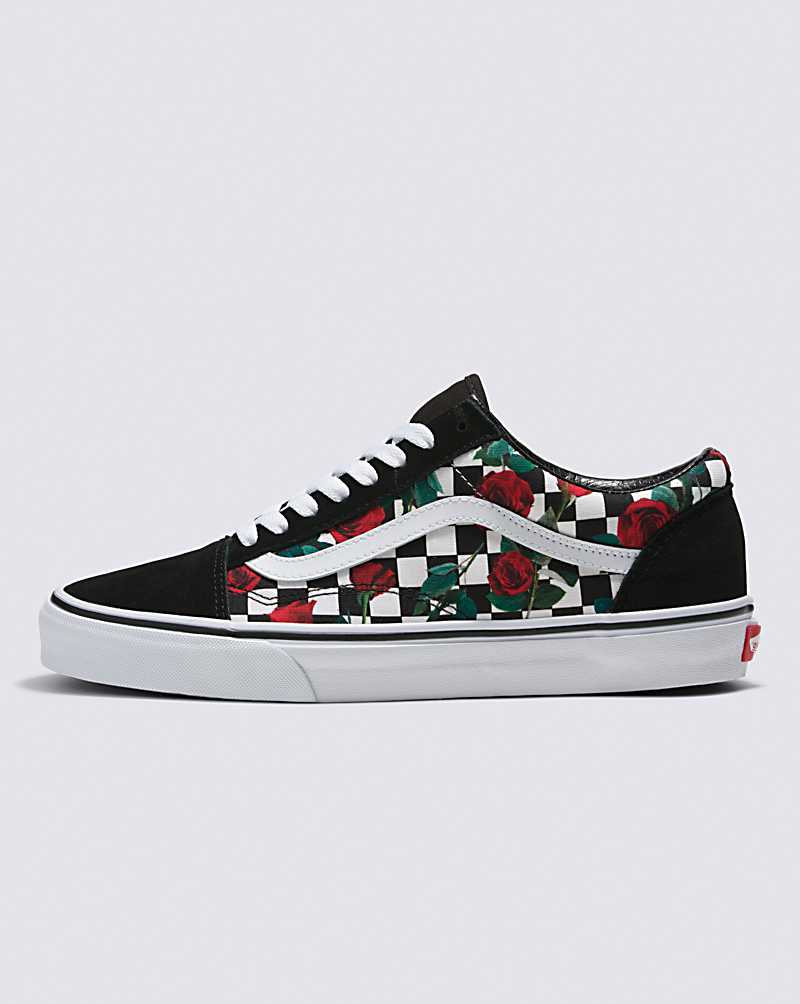 Vans Customs Checkerboard Roses Old Skool Men Sneakers White / Black / Red | PD1-3272