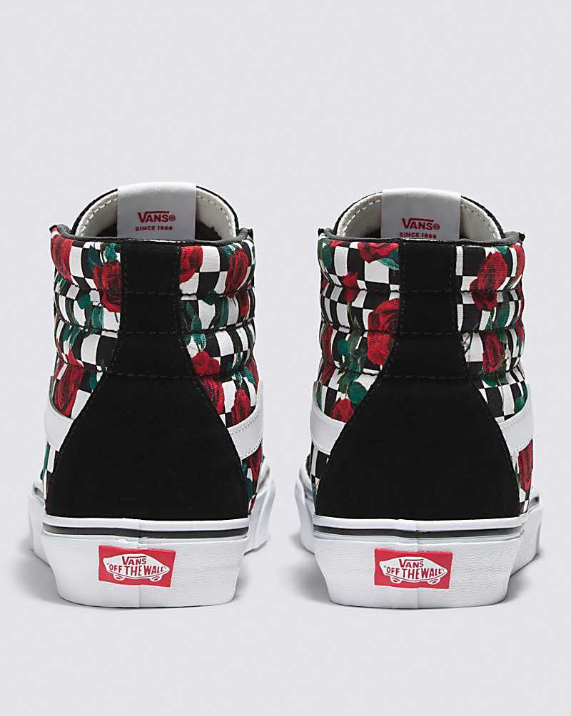 Vans Customs Checkerboard Roses SK8-Hi Men High Top Sneakers White / Black / Red | BW1-9078