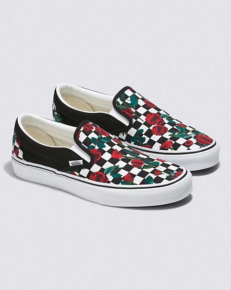 Vans Customs Checkerboard Roses Slip-On Men Slip On Shoes White / Black / Red | NZ1-9260