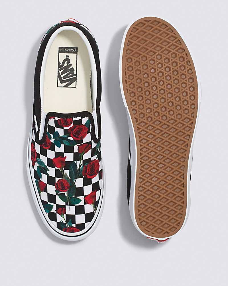 Vans Customs Checkerboard Roses Slip-On Men Slip On Shoes White / Black / Red | NZ1-9260