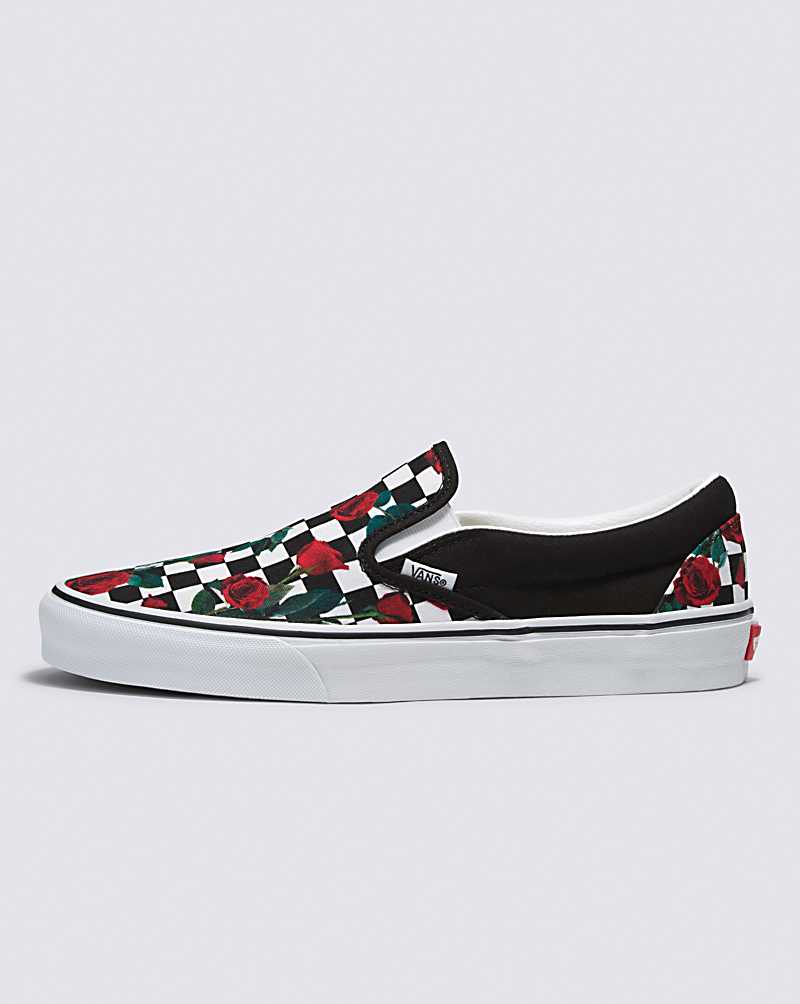 Vans Customs Checkerboard Roses Slip-On Men Slip On Shoes White / Black / Red | NZ1-9260