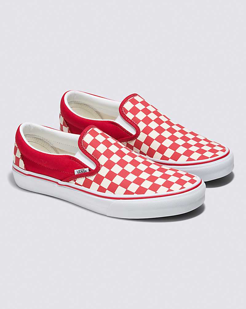 Vans Customs Checkerboard Slip-On Wide Men Slip On Shoes Red / White | DR1-7844