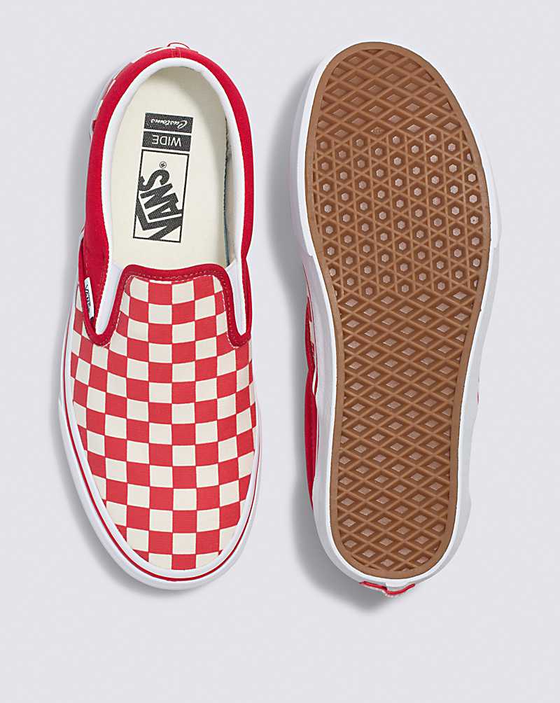 Vans Customs Checkerboard Slip-On Wide Men Slip On Shoes Red / White | DR1-7844