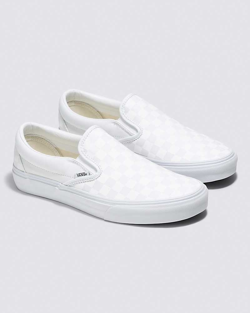 Vans Customs Checkerboard Slip-On Wide Men Slip On Shoes White | QP1-7101