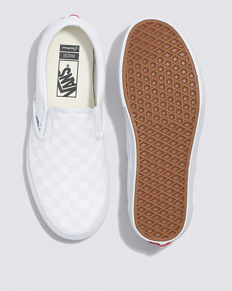 Vans Customs Checkerboard Slip-On Wide Men Slip On Shoes White | QP1-7101