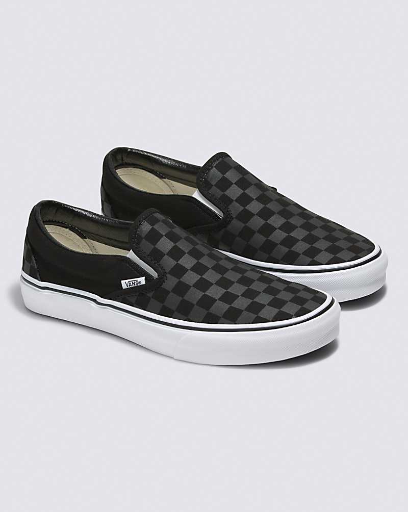 Vans Customs Checkerboard Slip-On Wide Men Slip On Shoes Black | NG1-0287