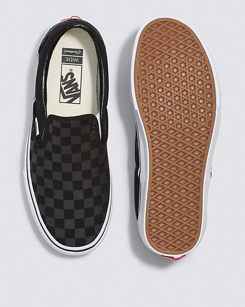 Vans Customs Checkerboard Slip-On Wide Men Slip On Shoes Black | NG1-0287