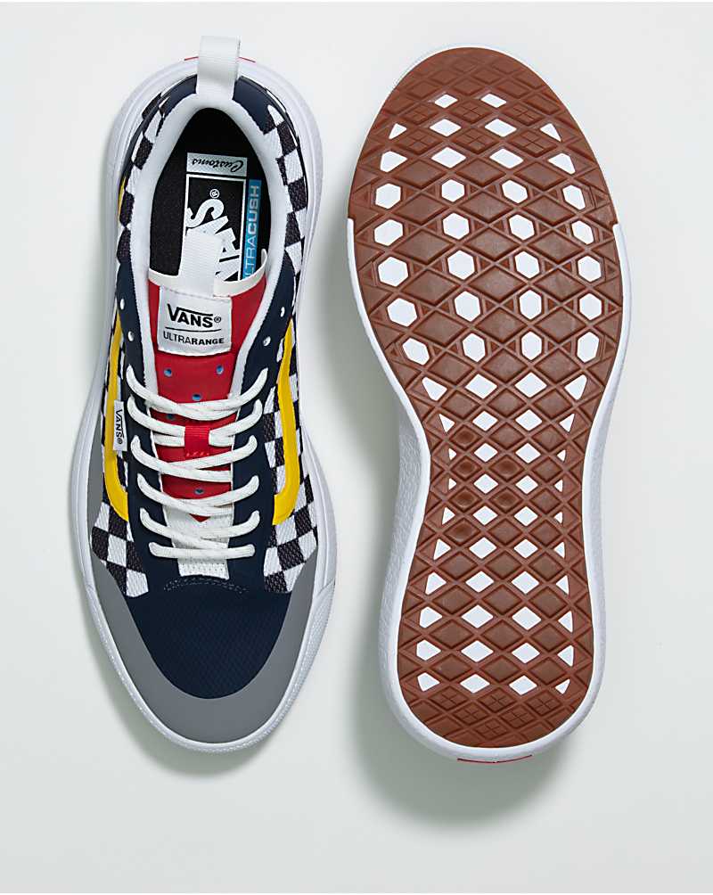 Vans Customs Checkerboard UltraRange EXO Women Casual Shoes White / Navy / Yellow | BM1-2558