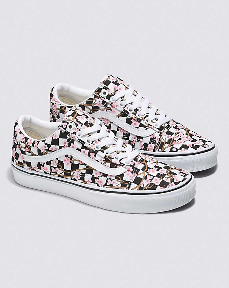 Vans Customs Cherry Blossom Checkerboard Old Skool Women Sneakers White / Black / Pink | CL1-9451