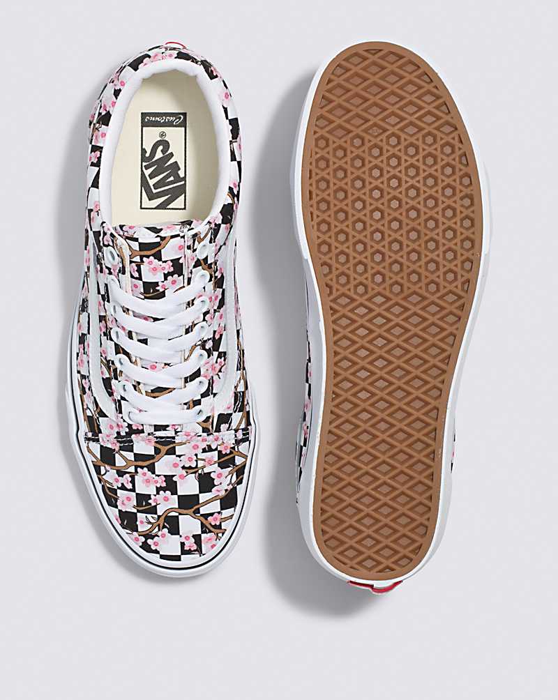 Vans Customs Cherry Blossom Checkerboard Old Skool Women Sneakers White / Black / Pink | CL1-9451