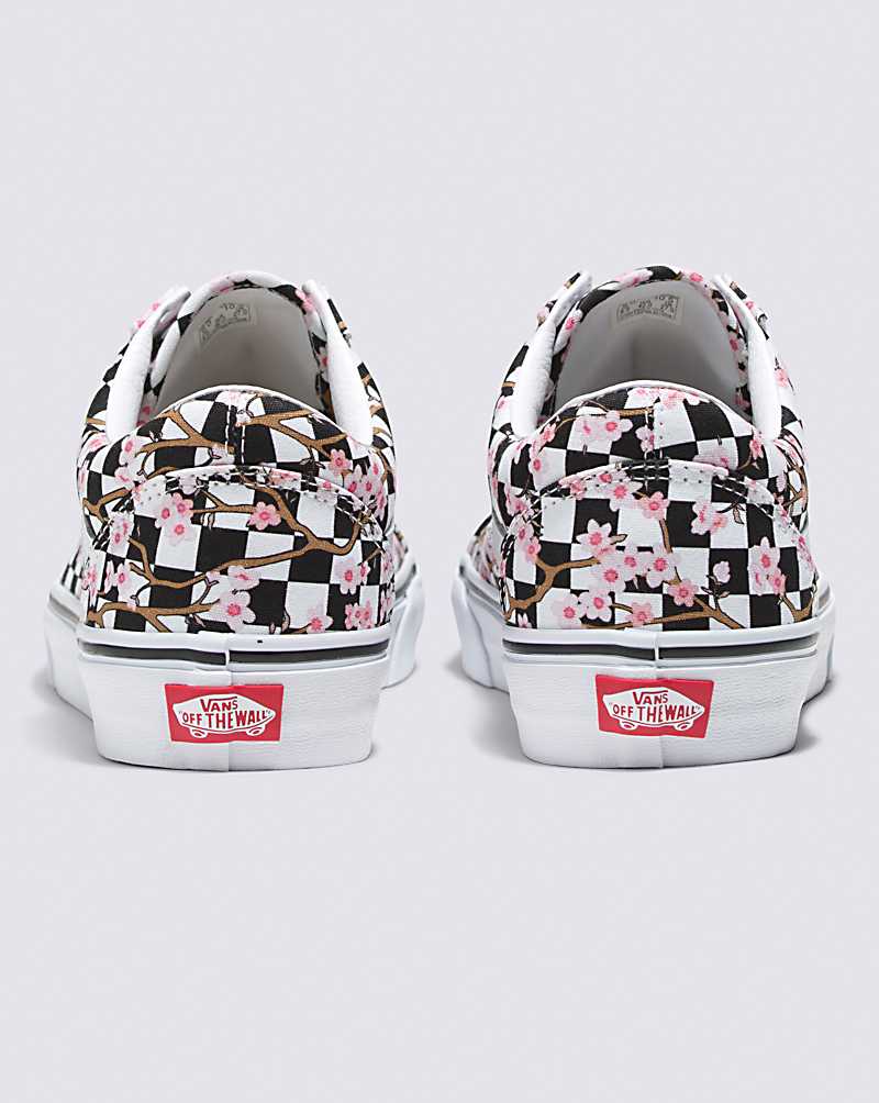 Vans Customs Cherry Blossom Checkerboard Old Skool Women Sneakers White / Black / Pink | CL1-9451