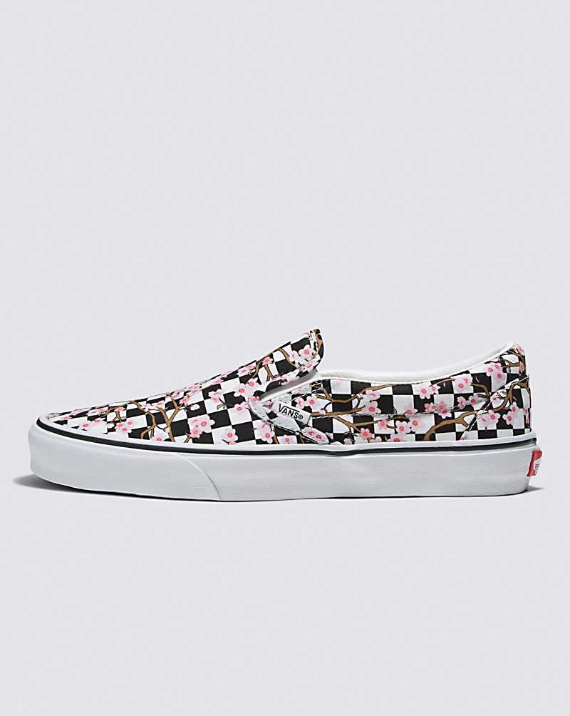 Vans Customs Cherry Blossom Checkerboard Slip-On Men Slip On Shoes White / Black / Pink | DP1-8766