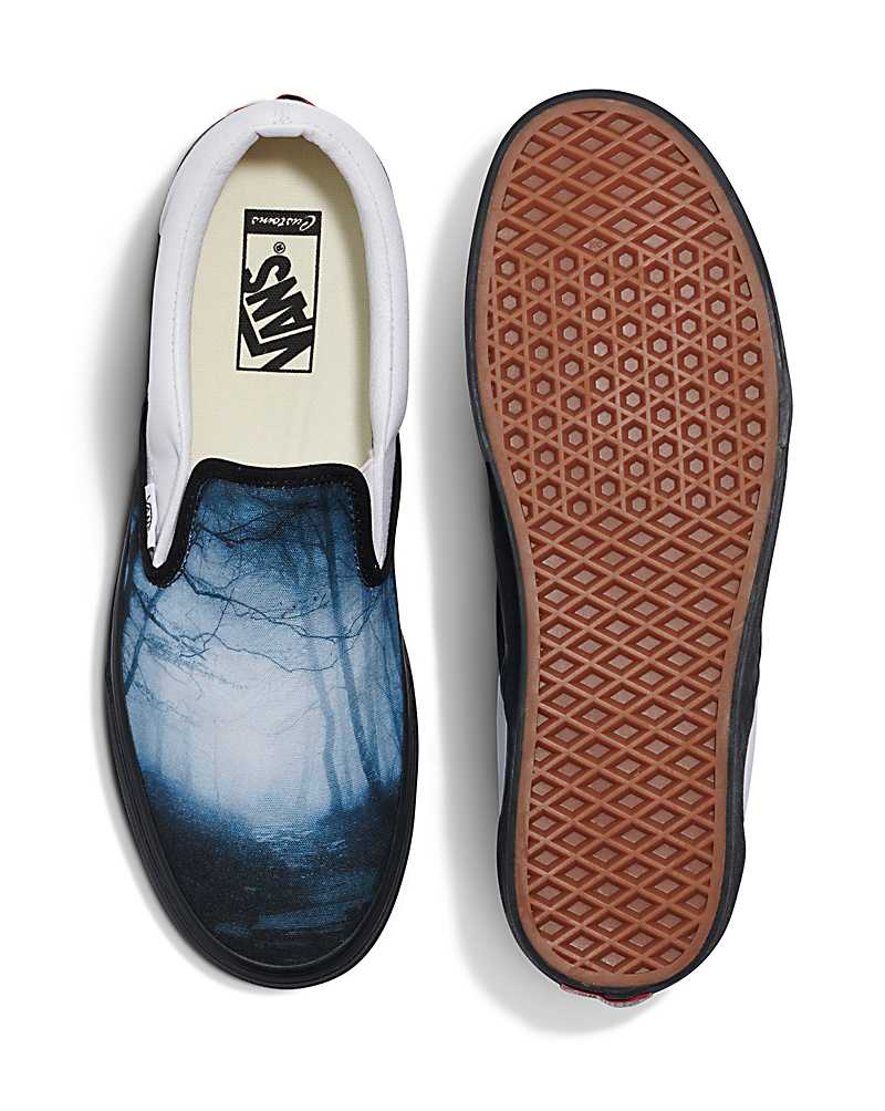 Vans Customs Library Creepy Woods Slip-On Shoe Women Slip On Shoes White / Navy | KE1-0133