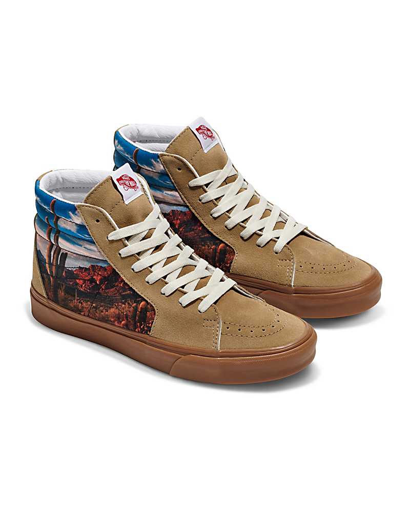 Vans Customs Library Desert SK8-Hi Shoe Men High Top Sneakers Brown / Multicolor | YA1-8893