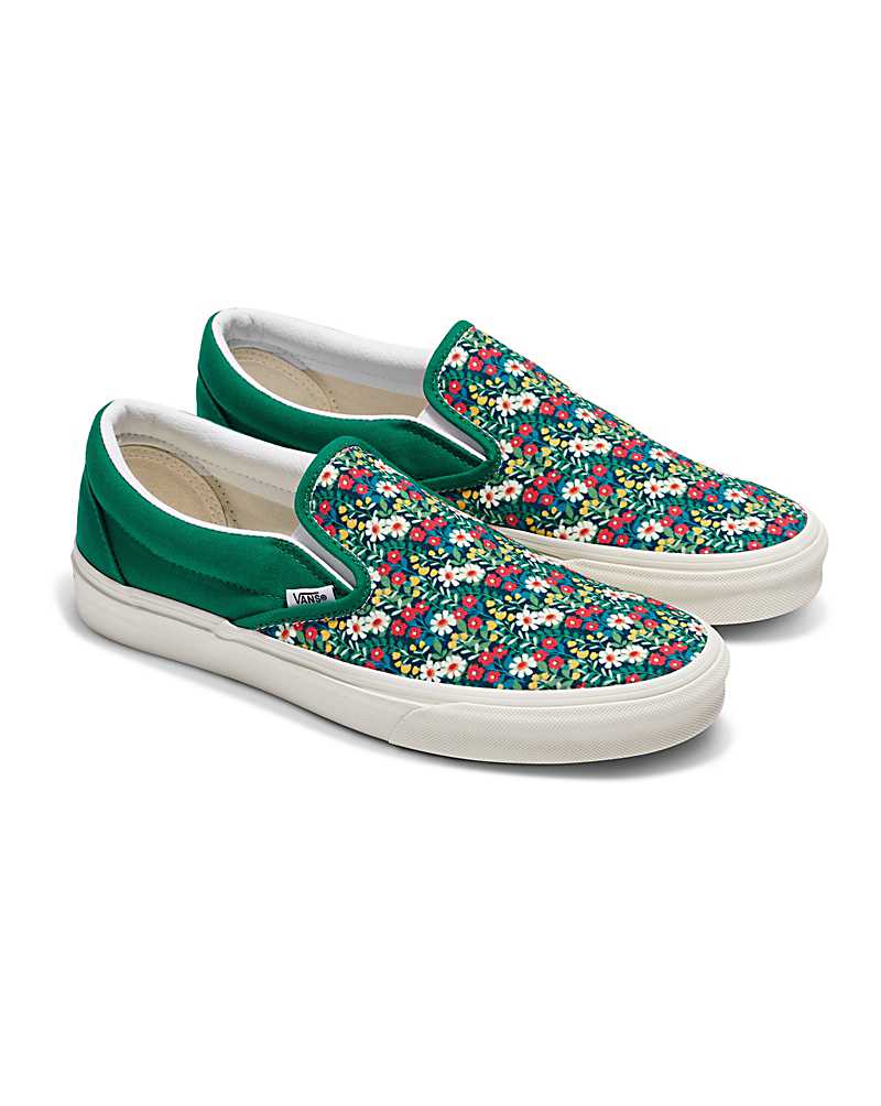 Vans Customs Library Green Floral Slip-On Shoe Women Slip On Shoes Green / Multicolor | UE1-4469