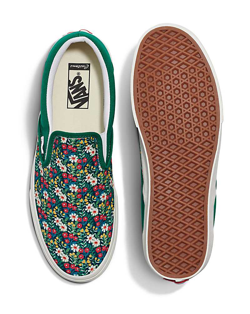 Vans Customs Library Green Floral Slip-On Shoe Women Slip On Shoes Green / Multicolor | UE1-4469